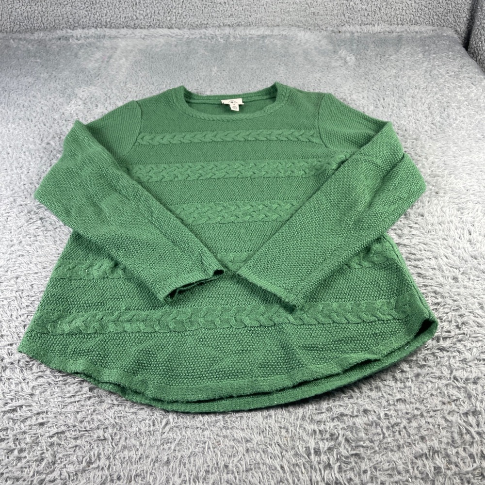 St Johns Bay Womens Medium Green Cable Knit Textured Crew Neck Sweater Pullover